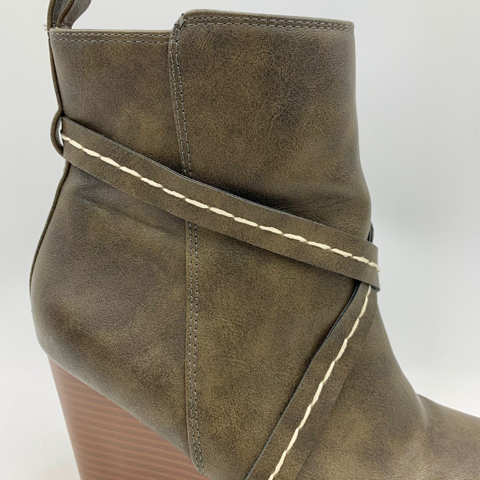 Diba Alberta Wedge Ankle Boots Olive Green Women 8M Side Zip Boho Fall