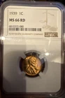 1939 P Lincoln Wheat Cent NGC MS 66 RD Uncirculated Coin Penny Gem