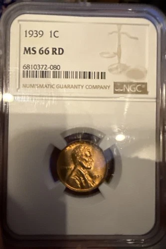 1939 P Lincoln Wheat Cent NGC MS 66 RD Uncirculated Coin Penny Gem