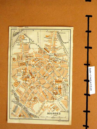 Original Old Antique Print Map 1906 Colour Street Plan Bourges Canal France