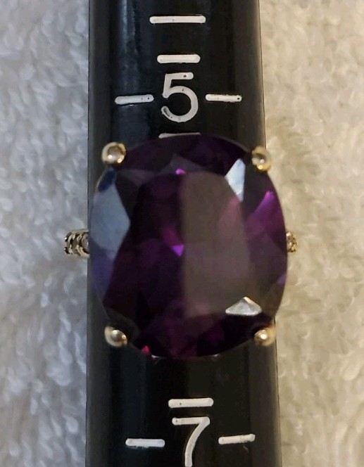 Large Emerald Cut Large Amethyst Ring Size 6 Weighs 11 Grams