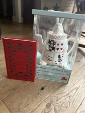 Alice In Wonderland Teapot And Leatherbound Book. Excellent Condition