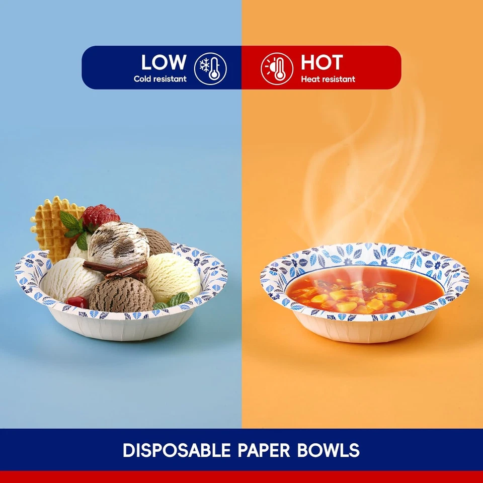 Cuencos de papel desechables impresos de alta resistencia 156 unidades a prueba de remojo de 12 OZ Foto 4 de 4