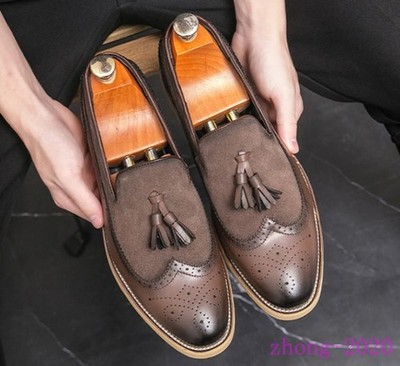 Men's Faux Leather Patchwork Tassel Loafers Brogue Club Dress Casual Party Shoes