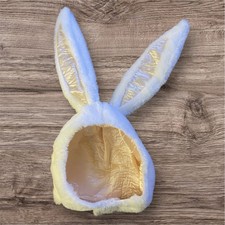 Bunny Ears Faux Fur Headdress White Beige Satin Easter Costume Hat Adult Unisex
