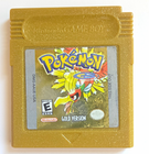 Gold Pristine CIB Game Boy with Pokémon logo, yellow border, and Nintendo, Sony, and ESRB logos on cartridge.