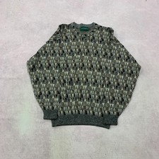 Vintage Knitted Jumper abstract patterned grandad knit sweater Men's M