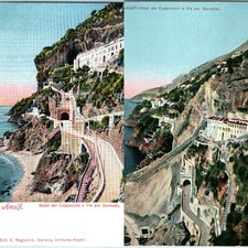 x2 LOT c1900s Amalfi Italy Postcard Hotel dei Cappuccini Via per Sorrento Coast