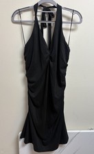 Anthropologie Black Ruched Halter Mini Dress Women’s Large NWT