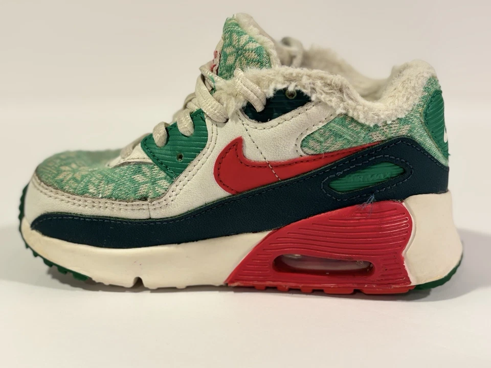 Suéter de Natal Nike Air Max 90 infantil tamanho 9C vermelho branco verde DC1623-100 - Imagem 4 de 4