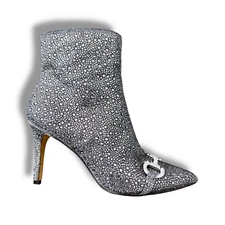 Rhinestone Stiletto Heel Ankle Boots Booties Womens 6 / 36 Y2K Silver Shoes