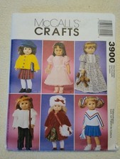 McCall's 3900 18" Doll Wardrobe 6 Various Designs Uncut