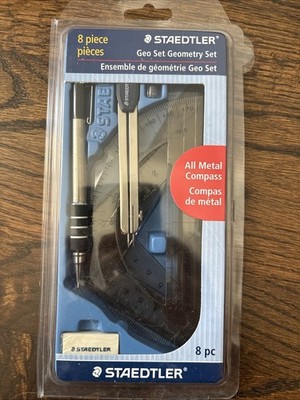 Staedtler 8 pieces Geo Set Geometry Set Compass, Ruler, Protractor,