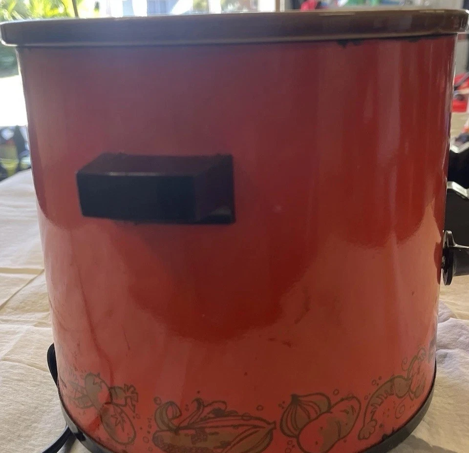 Vintage Rival Slow Cooker Crock Pot 3.5 QT Flame Orange Red Glass W/ Lid  - Image 3 of 4