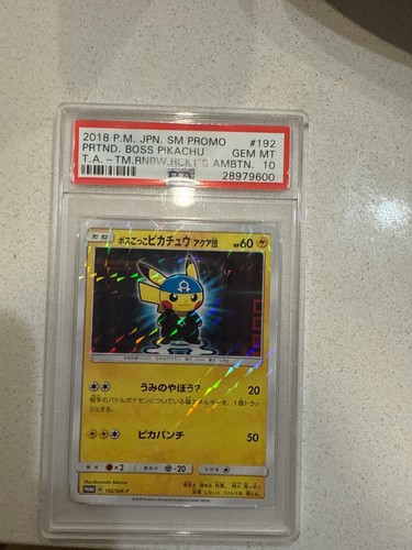 Pokemon PSA 10 Pretend Boss Pikachu Team Aqua Promo 2018 192/SM-P Japanese。