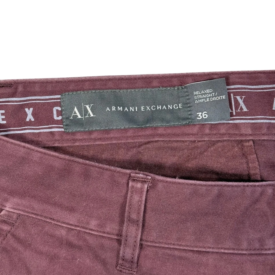 Armani Exchange Mens Burgundy Relaxed Straight Fit Chinos Pants Size 36 - Image 4 of 4