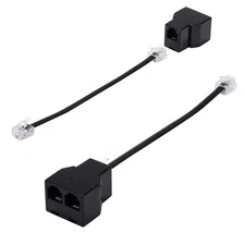 Phone Line Splitter Telephone RJ11 6P4C Plugs Suitable Fax Machine Black 2-Pack