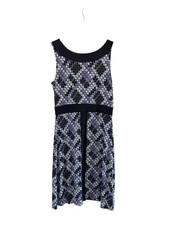 Tory Burch Silk Dress Womens M Black Purple Geometric Logo Quiet Luxury