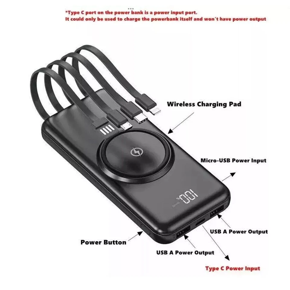 Magnetic 10000mAh Power Bank Pack Wireless Charging Battery USB for Mobile - Image 3 of 4