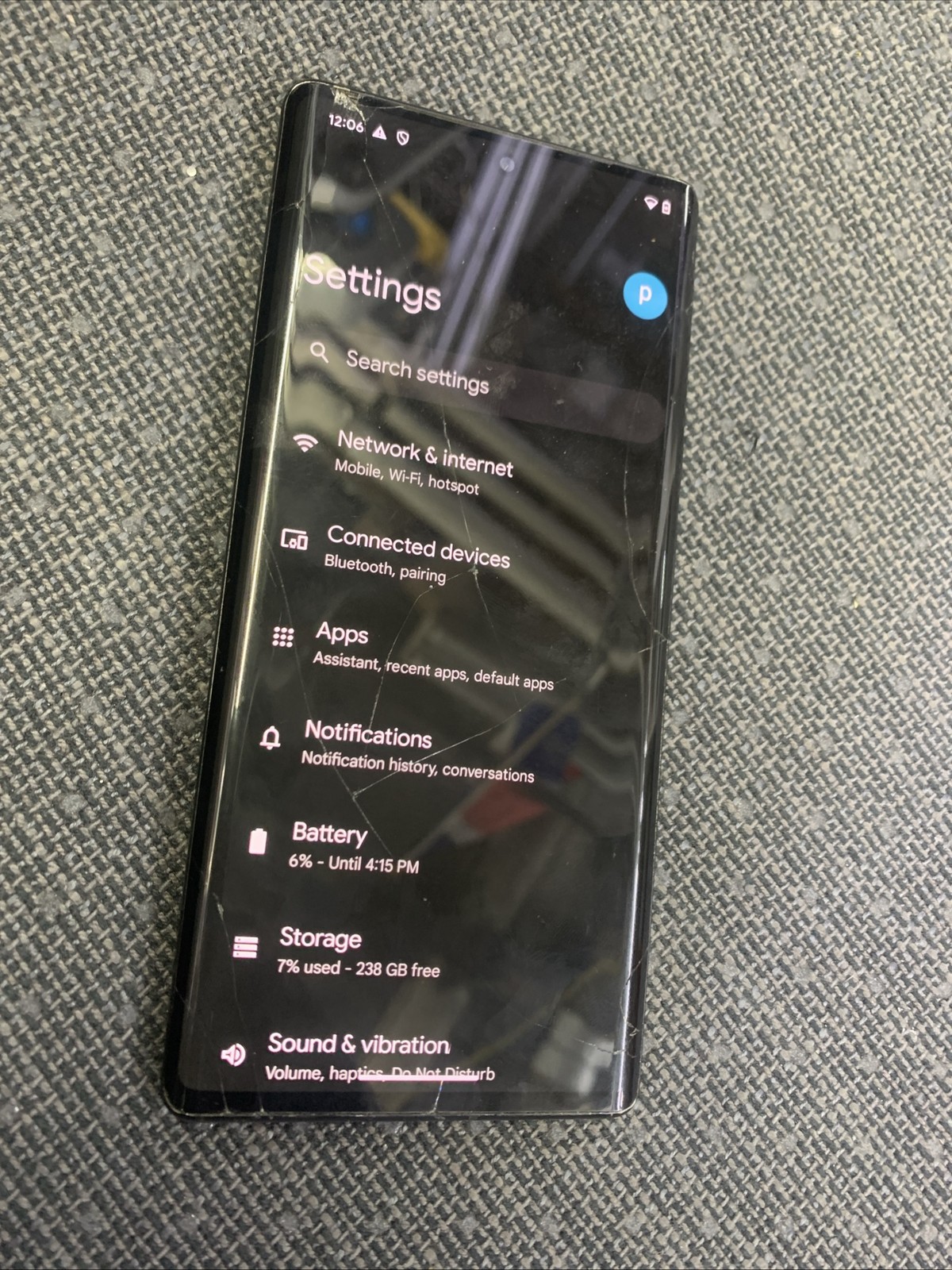 Google Pixel 6 Pro G8V0U 256GB Stormy Black - Broken Lcd