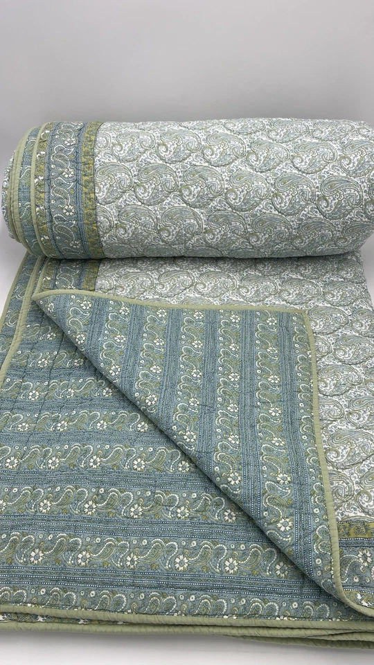 Edredón reversible Pottery Barn cachemir verde azul king Foto 4 de 4