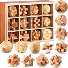 12 Pcs Wooden Brain Teaser Puzzles Set, Educational Games 3D Wooden Puzzle, L...