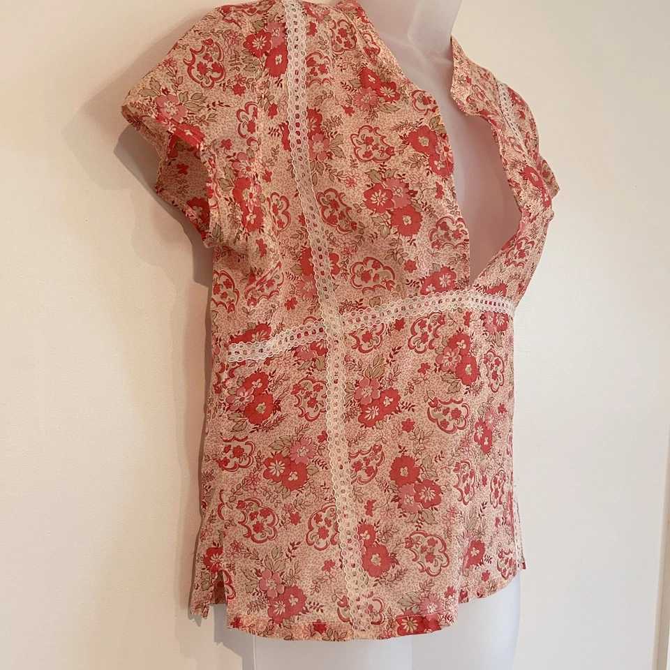 Blusa oxidada vintage talla M hecha en EE. UU. floral crochet algodón ribete coqueta Foto 2 de 4