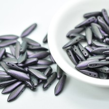 25 Beads - 2-Hole 5x16mm Dagger - Polynesian Blackberry - Czech Glass