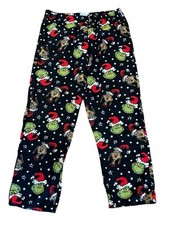 Dr. Suess The Grinch KIDS Pajama Pants Black Thick Fleece Santa Size L 10 NEW