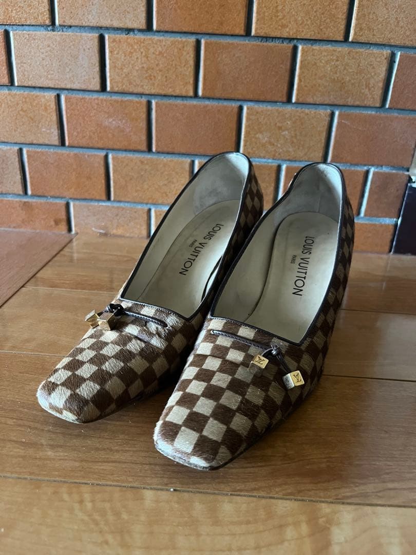 LOUIS VUITTON Pumps Heel Damier Harako Brown EU36.5/US6.5 120392c thumbnail 13