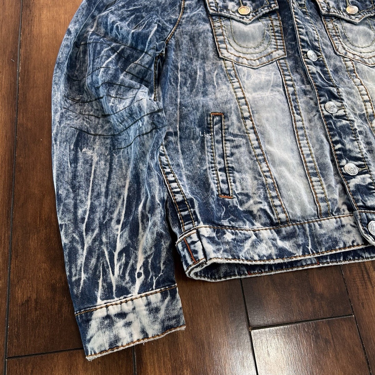 Vintage Y2K True Religion Denim Trucker Jacket XL Acid Wash