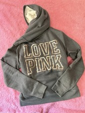 Victoria s Secret PINK Fur Lined Sequin Logo Hoodie Size Large