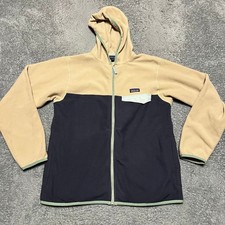 Patagonia Fleece Kids Youth XL Hooded Micro D Snap T Tan Blue