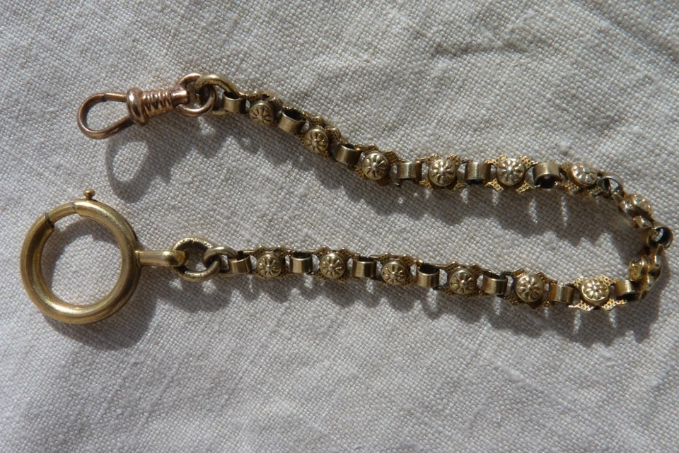 ANCIENNE CHAINE DE MONTRE CHATELAINE maillons articulés Argent doré fin XIX - Photo 3/4