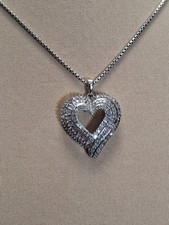 925 Sterling Silver Necklace 93 Diamonds Open Heart Pendant 9.72g Chain 16"