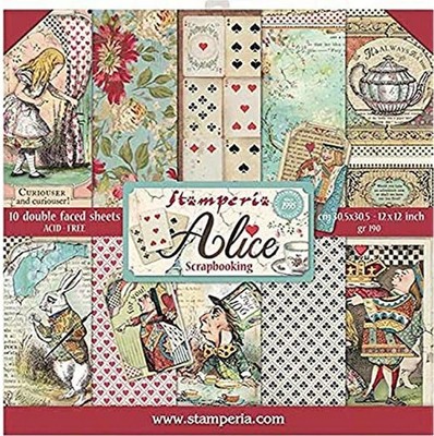 SBBL52 Papierblock 10 Blätter doppelseitig Alice, Mehrfarbig, 30.5 x 30.5 (12'' 