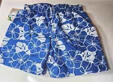 OP Ocean Pacific Baby Boy Blue White Hibiscus Swim Trunks Shorts Size 12 MONTH
