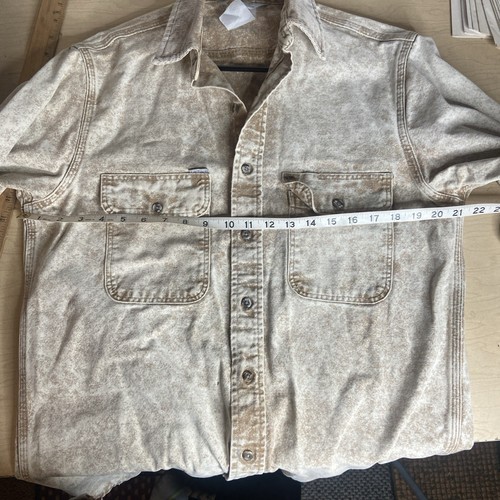 VTG Carhartt Rugged Wear Denim Shirt Mens Tan Long-Sleeve Work USA MADE Size L? - Picture 6 of 7