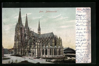 Köln, Seitenansicht des Doms, Ansichtskarte 1903 