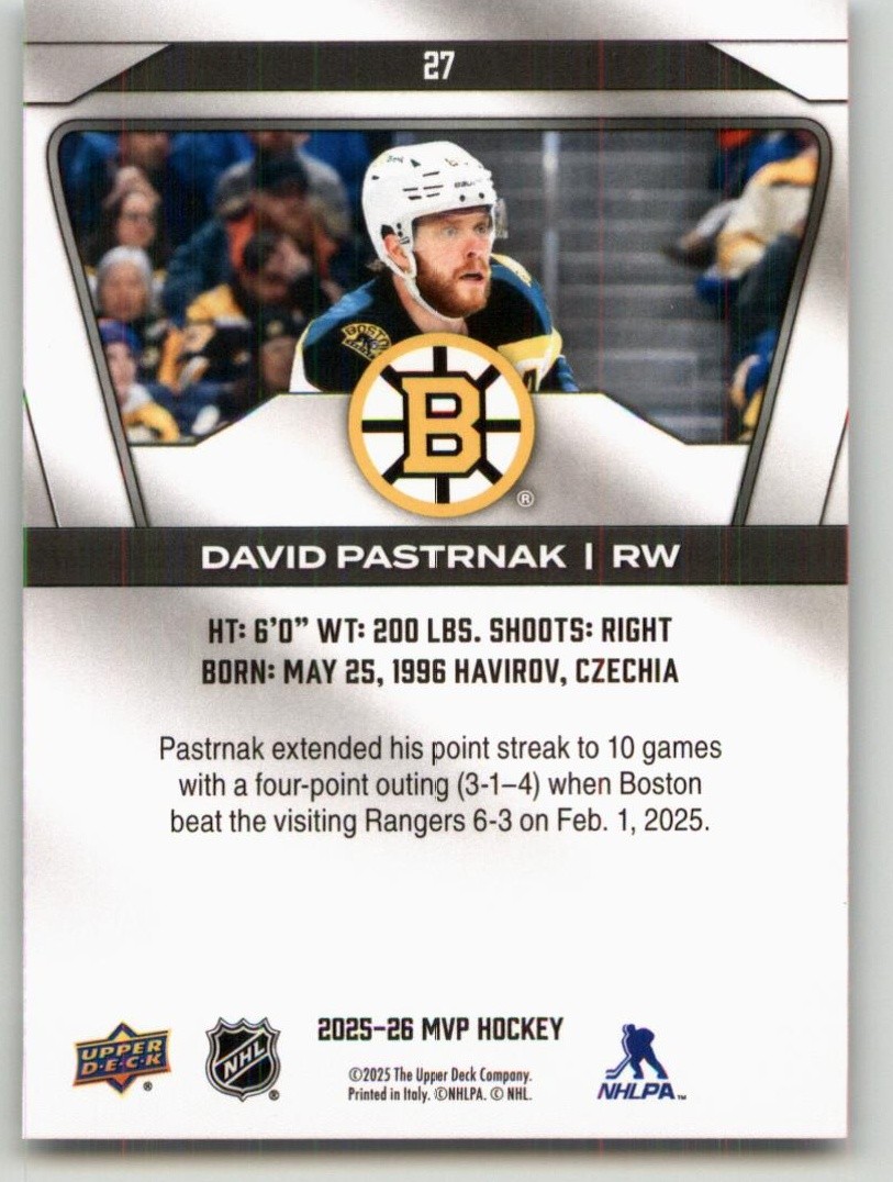 2025-26 Upper Deck MVP David Pastrnak #27 Boston Bruins | eBay