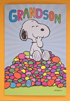 Snoopy Grandson Happy Easter Large Format Greeting Card (+ Envelope 5.5x8''). 