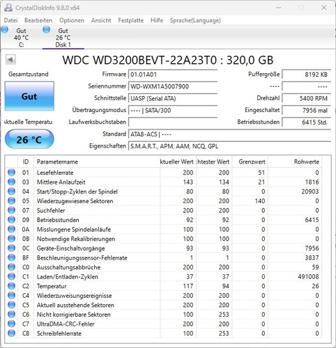 Western Digital WD Scorpio Blue 320GB, 2.5", 8MB Cache, SATA 3Gb/s, (WD3200BEVT)