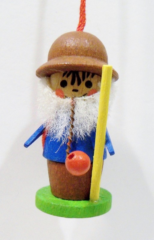 Steinbach Germany Hiking Pipe Smoker Man Backpack Miniature Wooden Wood Ornament