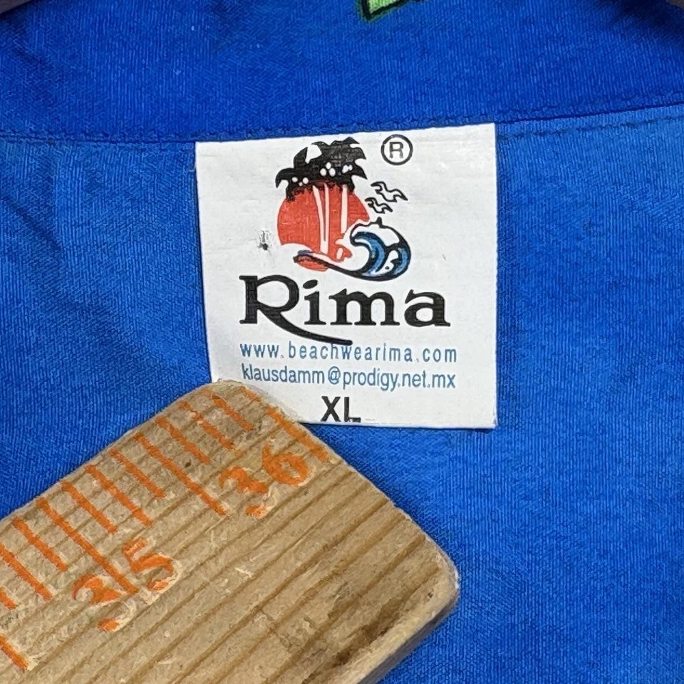 Camisa Rima Hombre XL Azul Floral Ligera Manga Corta Abotonada Campamento Foto 4 de 4