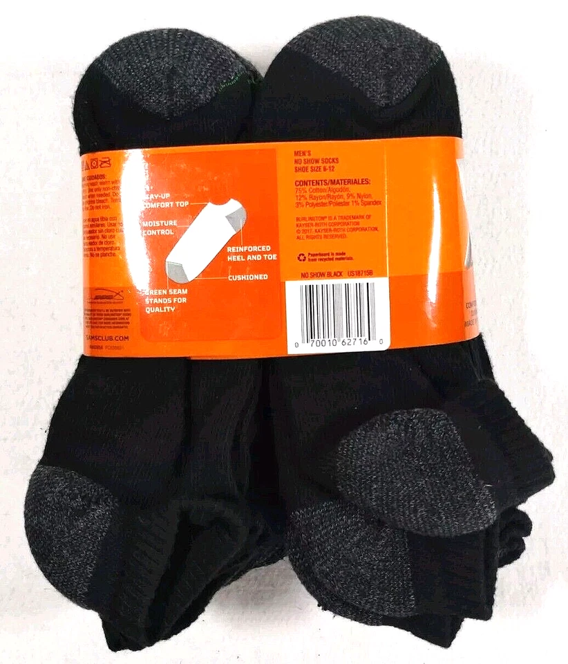 Calcetines deportivos cómodos Burlington No Show para hombre 10 pares grandes 6-12 negros Foto 2 de 4