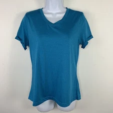 Athletic Works Womens Active Top sz S Blue Short Sleeve V Neck Stretch