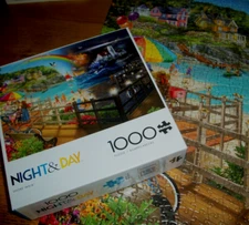 Jigsaw Puzzle 1000 Pieces Rainbow Lighthouse Beach Walk Night And Day Complete