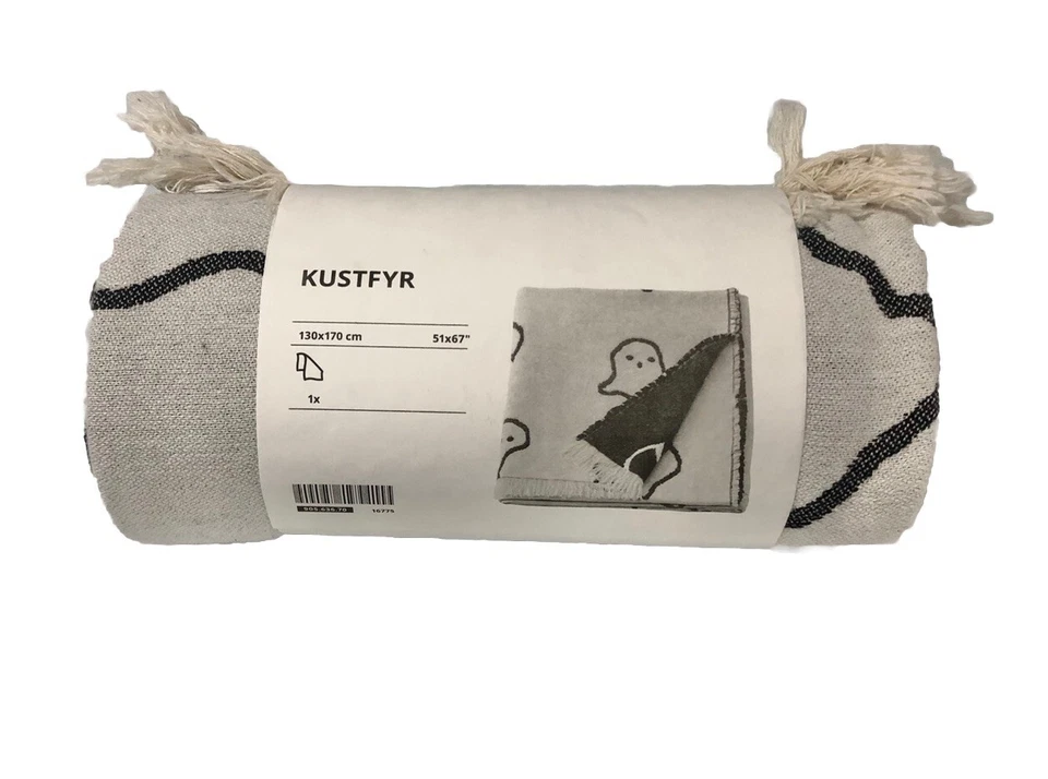 IKEA Halloween Ghost KUSTFYR Tiro Decorativo Con Flecos Algodón Suave 51x67 Foto 4 de 4