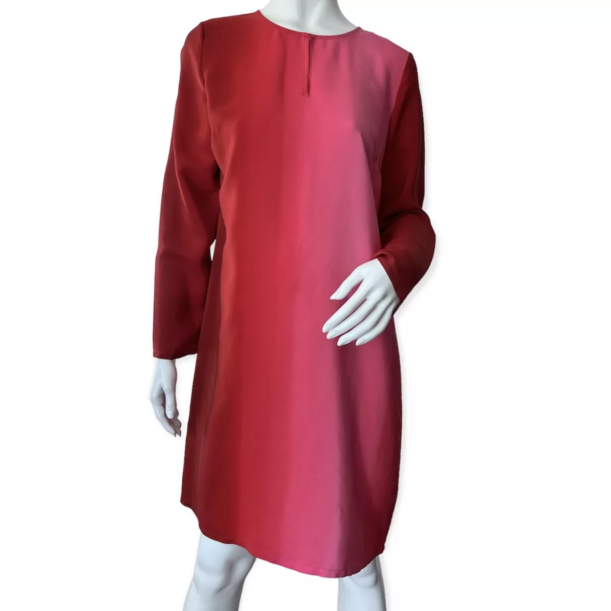 J.Jill Silk Knee Length Ombr Pink Red Dress Size M