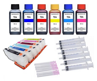   Nachfüllbare Tintenpatronen T2421-T2426 T24XL + 600 ml Nachfülltinte für Epson